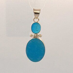 Vintage Estate Sterling Silver 925 Pendant with Double Blue Gemstones, 6.6g